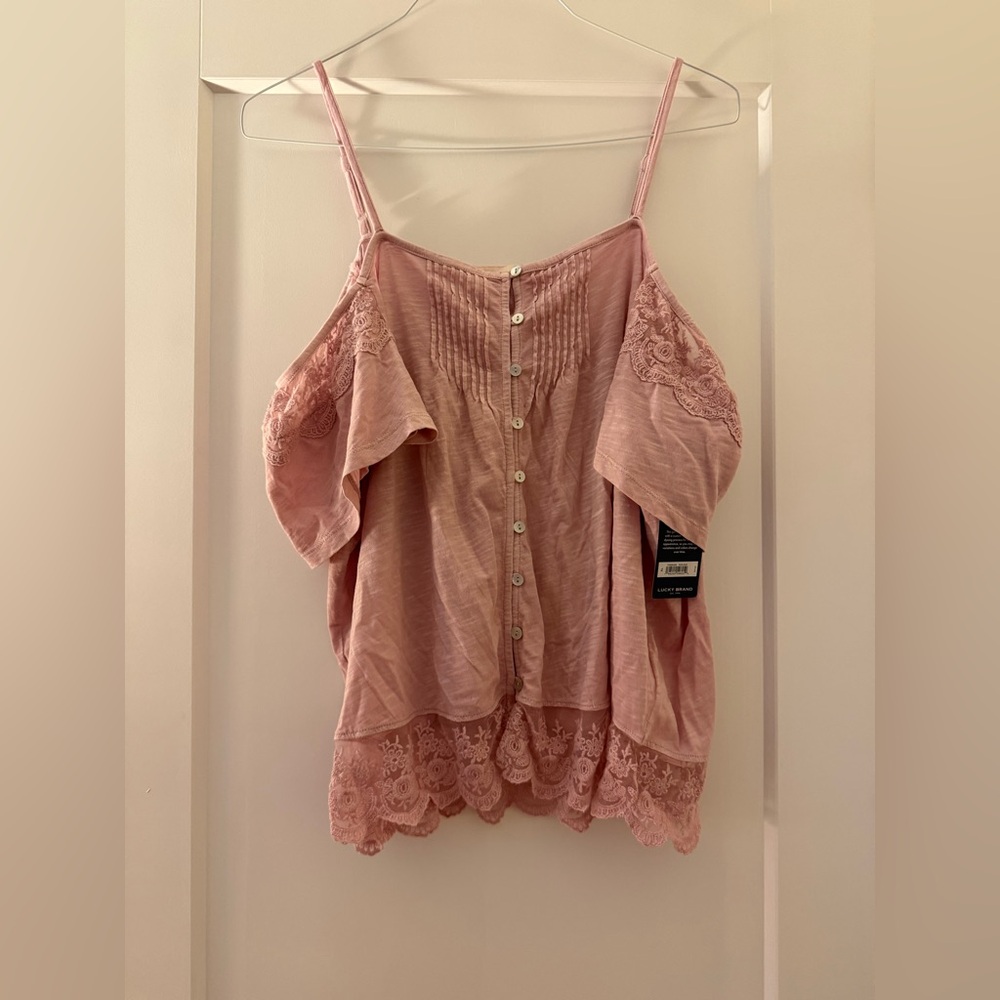 Lucky Brand Cold-Shoulder Lace Hem Top – XL – NWT
